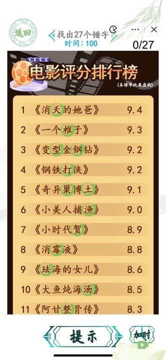 《汉字找茬王》电影排行榜找出27个错字通关攻略
