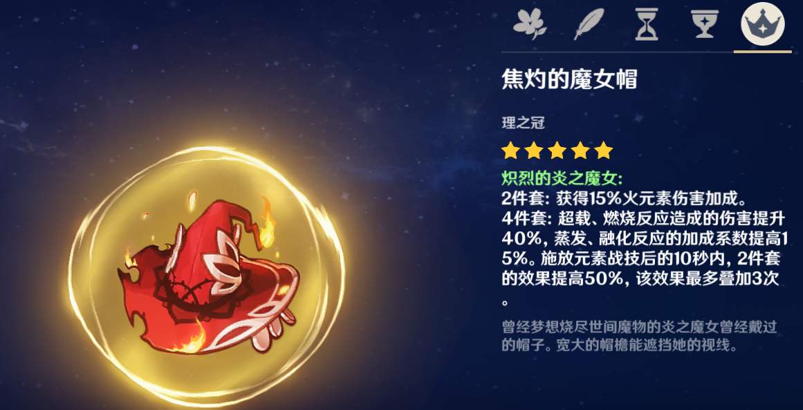 《原神》炽烈的炎之魔女圣遗物属性介绍