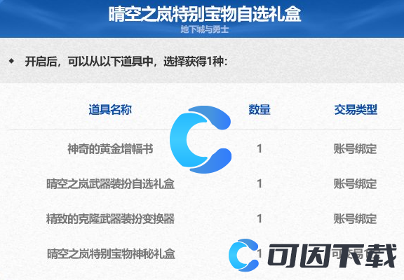 《DNF》地下城与勇士晴空之岚特别宝物自选礼盒介绍